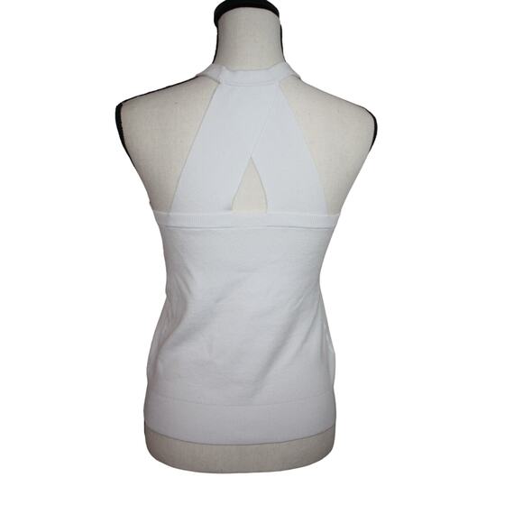 LOFT Tops Women's Small White Halter Sweater Shirt Cross back Sleeveless Summer - Picture 2 of 5